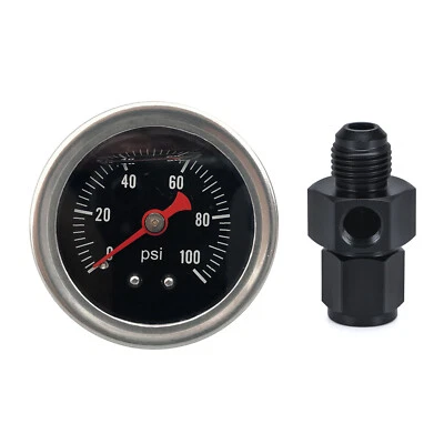 Fuel Pressure Gauge Liquid 0-100psi Oil Pressure Gauge 1/8" NPT W/ AN 6 Adapter - Image 1 of 4