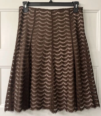 Apt 9 Skirt Sz 10 Brown Lace Lined Side Zip Scalloped A-Line Modest Romantic - Image 1 of 4
