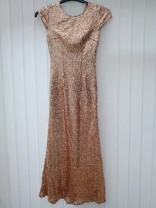 Maya Gold Pailletten Kleid UK 6 Abschlussball Brautjungfer Reißverschluss hinten Maxikleid - Bild 1 von 7