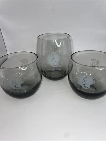 Vintage 1970's NFL HOUSTON OILERS Glass Low Ball Smoked Rocks Glasses Wine Glass Cover