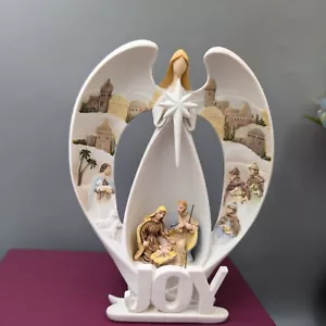 Keramik beleuchtete Freude Weihnachtsengel Krippe LED verpackt makellos 18 cm 7" - Bild 1 von 13
