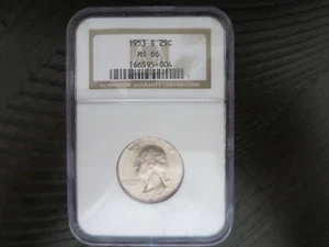 1953 S GEORGE WASHINGTON 25c QUATER NGC MS 66 - Picture 1 of 4