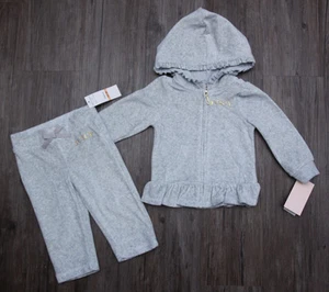 Juicy Couture Baby Girl 2 Piece Velour Jogging Set~ Heather Gray & Gold ~ 18M - Picture 1 of 6