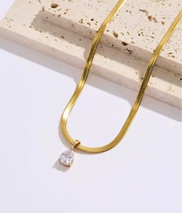 Womens Necklace 18K Gold Plated Stainless Steel Chain Drop Pendant New Jewelry - Picture 1 of 4