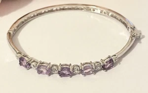 Sterling Silber Amethyst mit Diamanten Akzent Scharnier Armreif Armband 7,5 - Bild 1 von 6