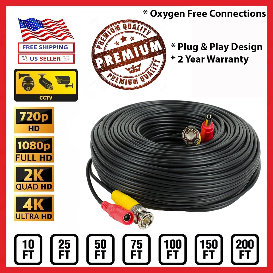 SWANN DVR NVR CCTV SECURITY CAMERA BNC DC RG59 SIAMESE CABLE CORD 2 YEAR WTY - Image 1 of 1