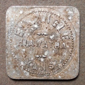 Hiawatha, Kans., E.A. Angle   Good For $1.00 In Trade. Aluminum, square, 32mm, - Picture 1 of 2