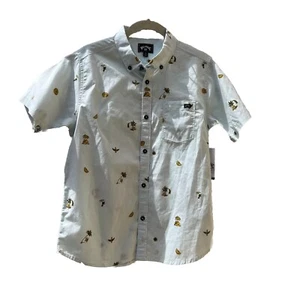 New $59 Billabong Boy's 14  Organic Cotton Sky Blue Short Sleeve Shirt Small 969 - Picture 1 of 8