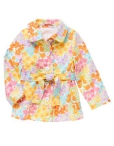 GYMBOREE BUTTERFLY BLOSSOMS FLOWER PRINT TRENCH COAT 3 4 5 6 7 8 10 12 NWT - Picture 1 of 1