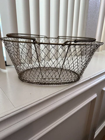 Vintage collapsible wire basket market farmers flowers handles large Solid Metal Cover