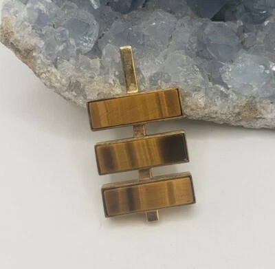 COLGANTE DE DISEÑO TONO DORADO PLATA ESTERLINA Y OJO DE TIGRE Foto 1 de 4