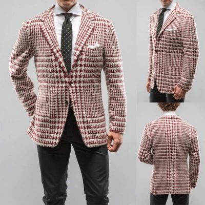 Houndstooth Suits for Men Business Casual Nothched Lapel Working Groom Outfits - Image 1 of 4