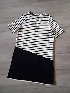 TU Cream & Black Striped Stretch Tunic Dress Smart Casual Holiday Workwear UK14 - Picture 1 of 14
