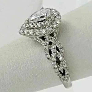 Vera Wang 2.85Ct Pear Lab Created Diamond Halo 14K White Gold FN Engagement Ring - Picture 1 of 7