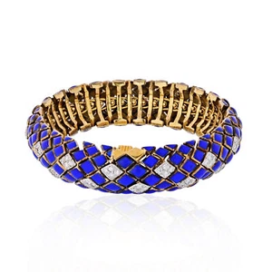 David Webb Blue Enamel Diamond Bracelet Platinum & 18K Yellow Gold 2.30cttw - Picture 1 of 4