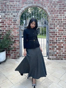 ZARA WOMAN SS24 MIDI A-LINE WOOL BLEND HIGH-WAIST SKIRT GRAY 2285/568 NWT_XS,L - Picture 1 of 17