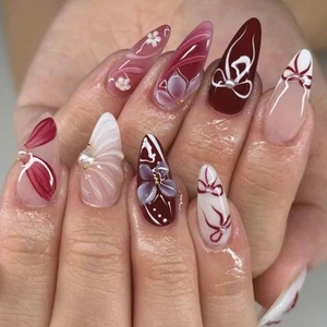 Long Lasting Manicure Press On Nail 3D Floral False Nail Quick Installation - Picture 1 of 8