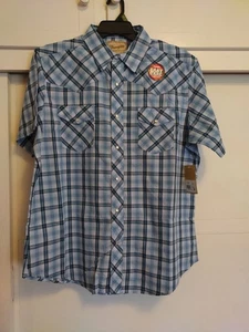 Wrangler Western Shirt Mens Sz XL Blue Plaid Pearl Snap Button Short Sleeves - Picture 1 of 7