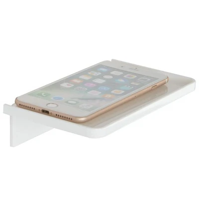 Soporte para teléfono blanco adhesivo pequeño montado en la pared acrílico transparente maravilloso estante Foto 1 de 4