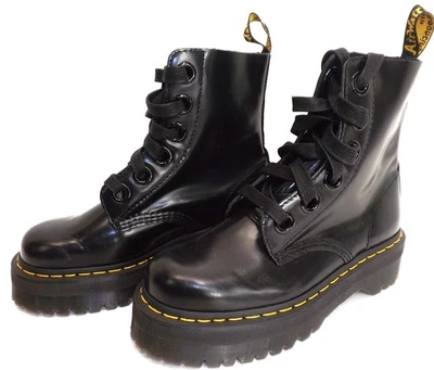 Botas de plataforma Dr. Martens de cuero liso MOLLY - Damas Talla 8 Foto 1 de 4