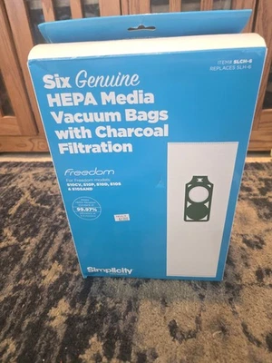 Seis bolsas de vacío HEPA Simplicity Freedom GENUINAS con filtración de carbón nuevas en caja Foto 1 de 4