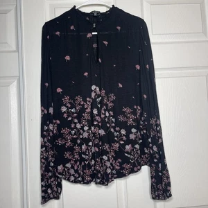 Top negro manga larga tejido floral Lucky Brand Boho talla grande  - Imagen 1 de 13