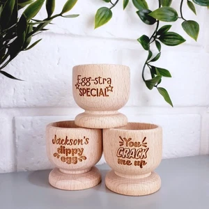 Personalised Wooden Egg Cup | Custom Name Dippy Egg Holder | Handmade Gift UK - Picture 1 of 10