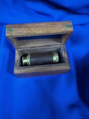 Vintage Brass Pocket Telescope with Wooden Box Nautical Decor - #3504 - Image 1 of 4