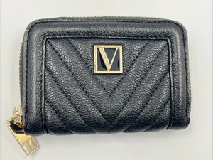 Victoria's Secret Geldbörse Rundum-Reißverschluss schwarz mit rosa Innenleder 4,5 x 3 Zoll - Bild 1 von 3