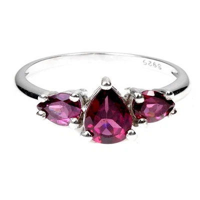 Anillo de plata de ley 925 pera rodolita granate 7x5 mm piedras preciosas naturales joyería Foto 1 de 4