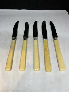 5 Bone Handled Serrated Knives With Stainless Blades Different Makers - Picture 1 of 2