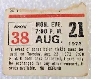 DOORS August 21, 1972 with Flo & Eddie - Central Park Wollman Rink TICKET STUB - Picture 1 of 2