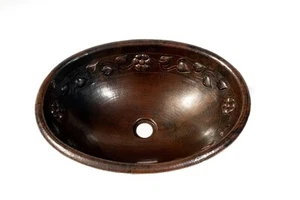 Fregadero de cobre con motivo de flores ovaladas de 19" - Imagen 1 de 7
