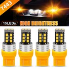 4X 7443 7440 LED Yellow Strobe Flash Blinking Brake Stop Tail Parking Light Bulb