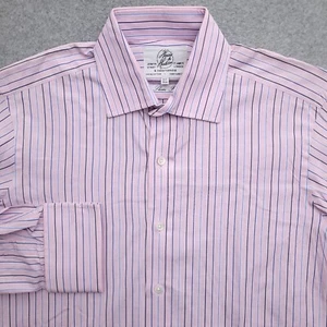 Harvie & Hudson Dress Shirt Mens 15.5 35 Slim Fit French Cuff Pink Stripe - Picture 1 of 9