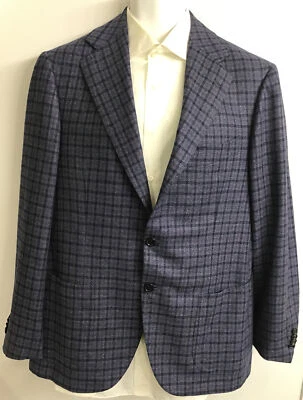 Chaqueta deportiva personalizada Cesare Attolini para hombre azul marino y púrpura a cuadros lana/seda talla 44 Foto 1 de 4