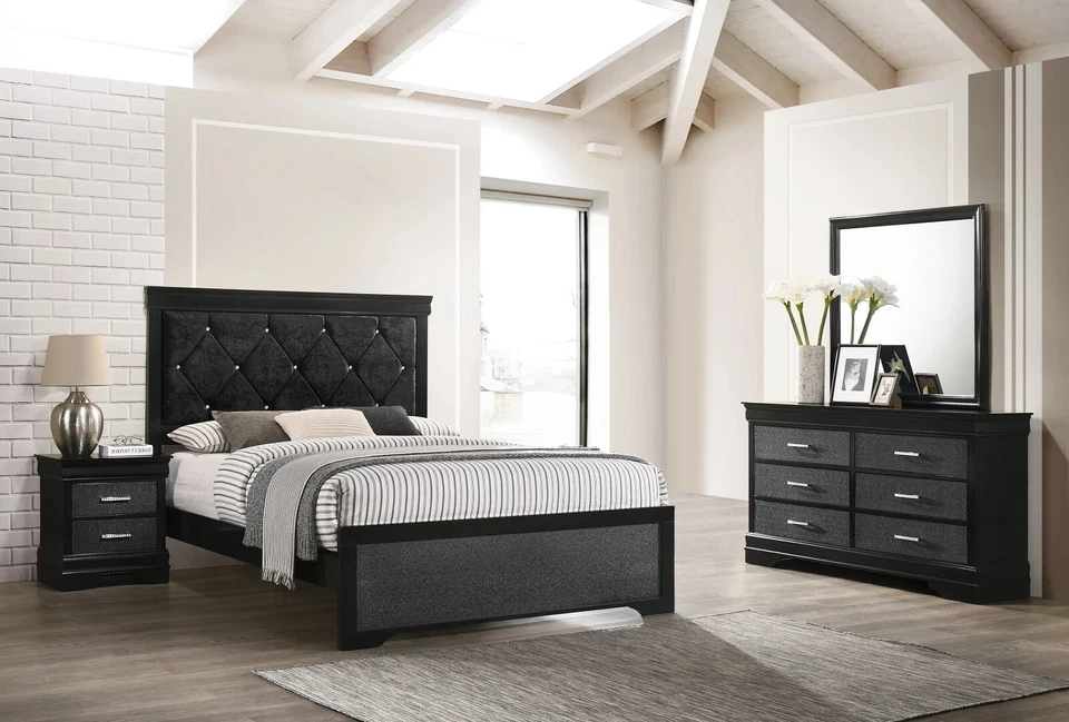 NEW SLEEK Black Queen King Twin Full 4PC Bedroom Set Modern Furniture Bed/D/M/N - Image 1 of 4