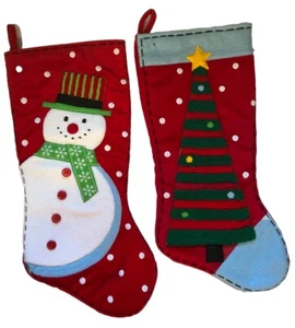 Zwei 17 Zoll große Weihnachtsstrümpfe Schneemann & Weihnachtsbaum - Bild 1 von 2