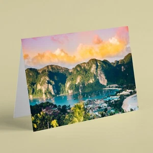 Mountain, lake and village scenery birthday card- male female friend family dad - Picture 1 of 1