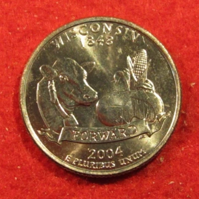 2004 D Denver Wisconsin State Clad Quarter -  UNC - Bright Silver Color - Image 1 of 3