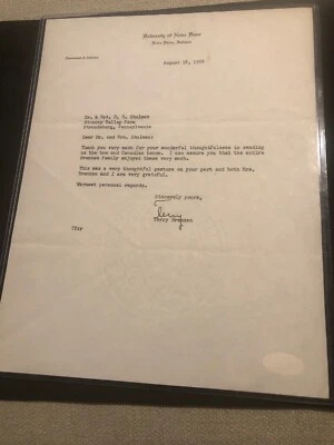 1958 Terry Brennan Notre Dame Letter! JSA Cert on N.D. letterhead Irish! - Image 1 of 4