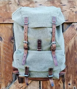 Heavy Duty Vintage Swiss Army Backpack Canvas & Leather Original 1965 - No.16 - Picture 1 of 8