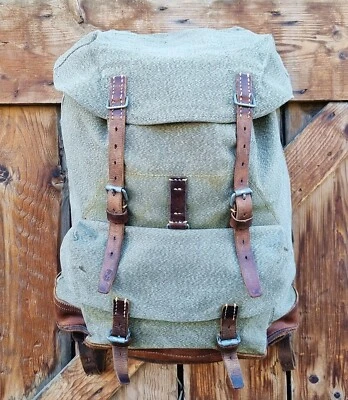 Robuster alter Schweizer Armee Rucksack Segeltuch & Leder  Original 1965 - Nr.16 - Bild 1 von 4