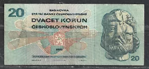 CZECHOSLOVAKIA $20 KORUN P.92 (F/VF) FROM 1970 - Picture 1 of 2