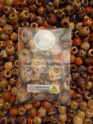 HAND PAINTED WOODEN AFRICAN BEADS 12MM JEWELLERY CRAFT FREE POSTAGE - Image 1 of 4