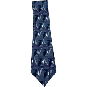 Vintage Henry Grethel Men's Tie Gray Purple Geometric 100% Italian Silk USA Made - Picture 1 of 8