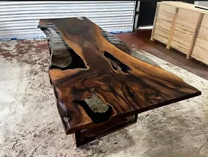 Made-To-Order Dark Walnut & Smokey Gray Epoxy Resin Table - Dining Table/ Office - Picture 1 of 13