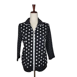 Onque Casual Polka Dot Black Full Zip Front 3/4 Sleeves Knit Jacket - Size Small - Picture 1 of 8