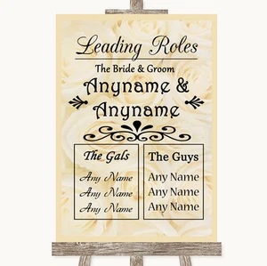 Cream Roses Who's Who Leading Roles Personalised Wedding Sign - Picture 1 of 8