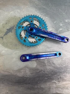 Vintage KOOKA CNC Anodized Blue And Purple Crankset 175 94/58 BCD 22/30/42T - Picture 1 of 14